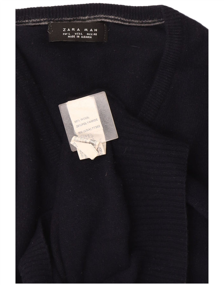 Zara Herre V-hals sweater Stor marineblå uld