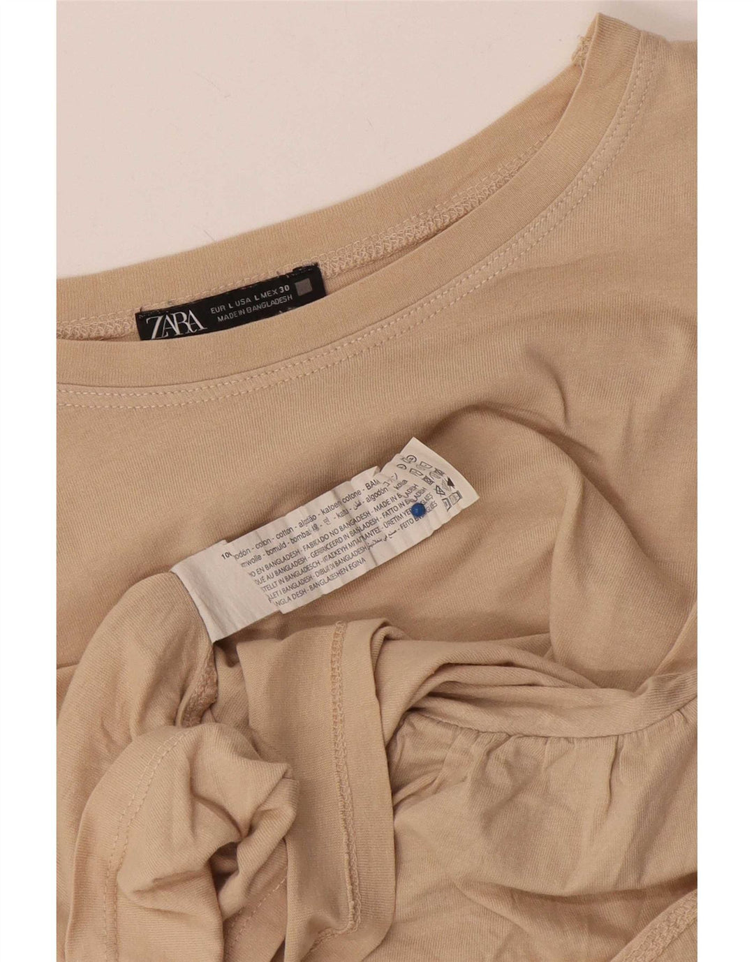 Zara Womens Crop Batwing Bluse Top UK 14 Stor Beige Bomuld