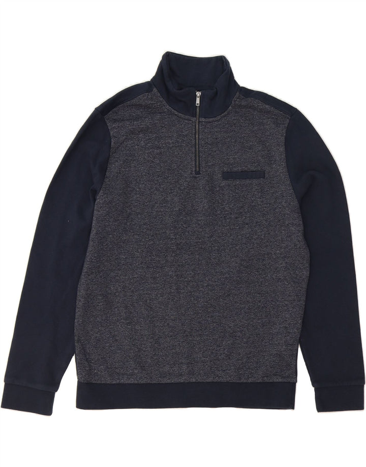 JULES Mens Slim Zip Neck Sweatshirt Jumper Large Navy Blue Colourblock Vintage Jules and Second-Hand Jules from Messina Hembry 