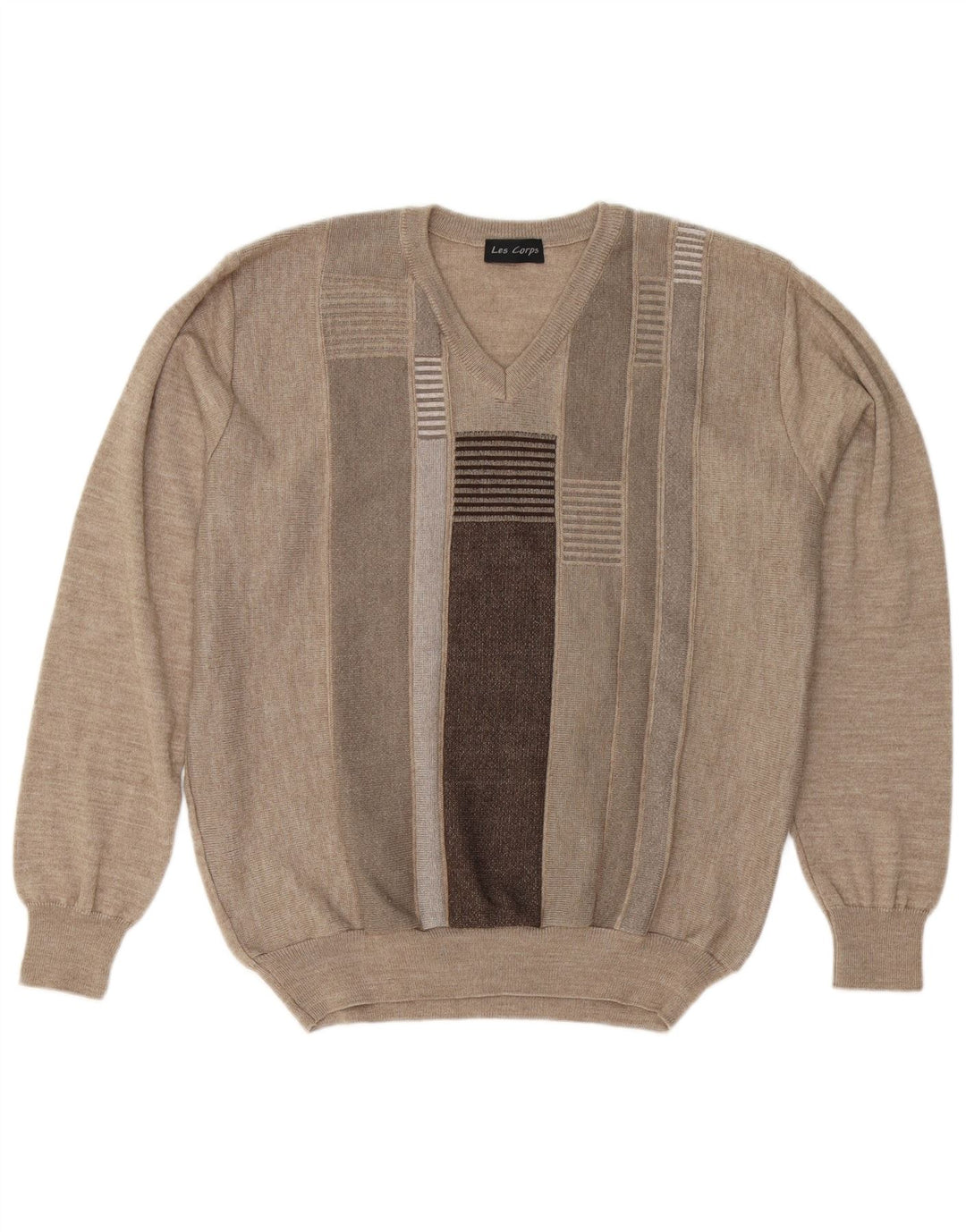 Les Corps Herre V-hals sweater Medium Beige Stribet Uld
