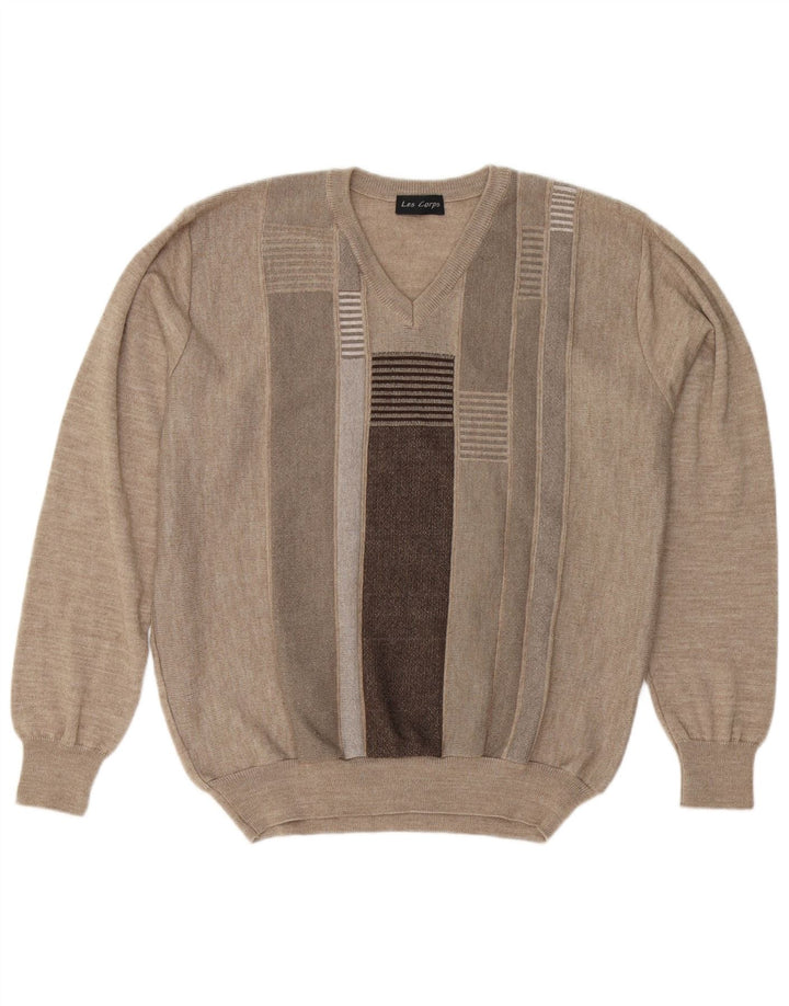 Les Corps Herre V-hals sweater Medium Beige Stribet Uld