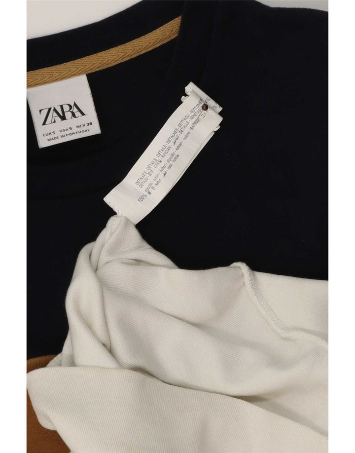Zara Herre Sweatshirt Jumper Small White Colourblock Bomuld