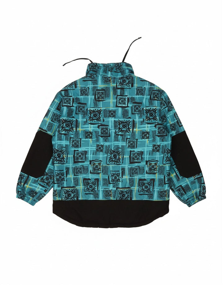 VINTAGE Girls Oversized Hooded Ski Jacket 15-16 Years Blue Geometric