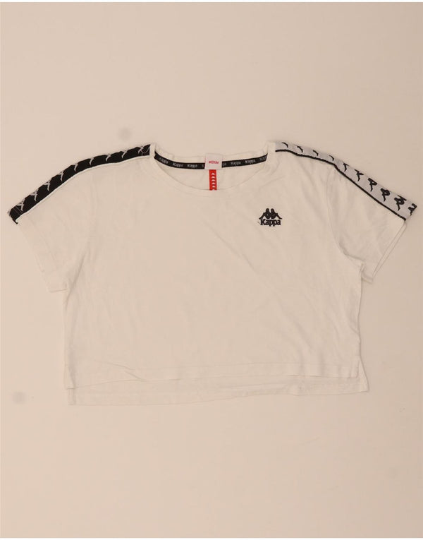 Kappa Womens Crop Grafisk T-Shirt Top UK 14 Medium White Colourblock