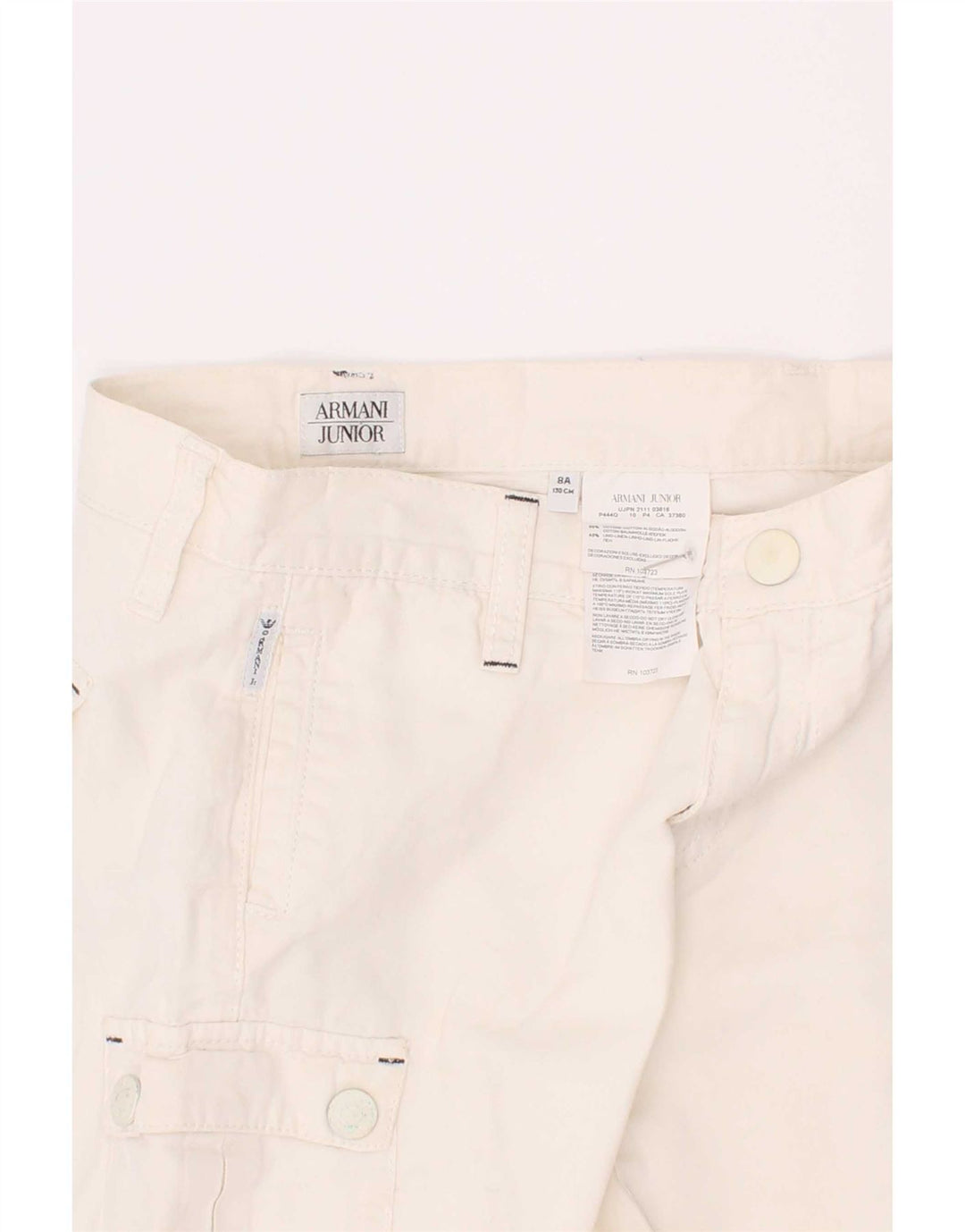 Armani Junior Drenge Cargo Shorts 7-8 år W24 Hvid Bomuld
