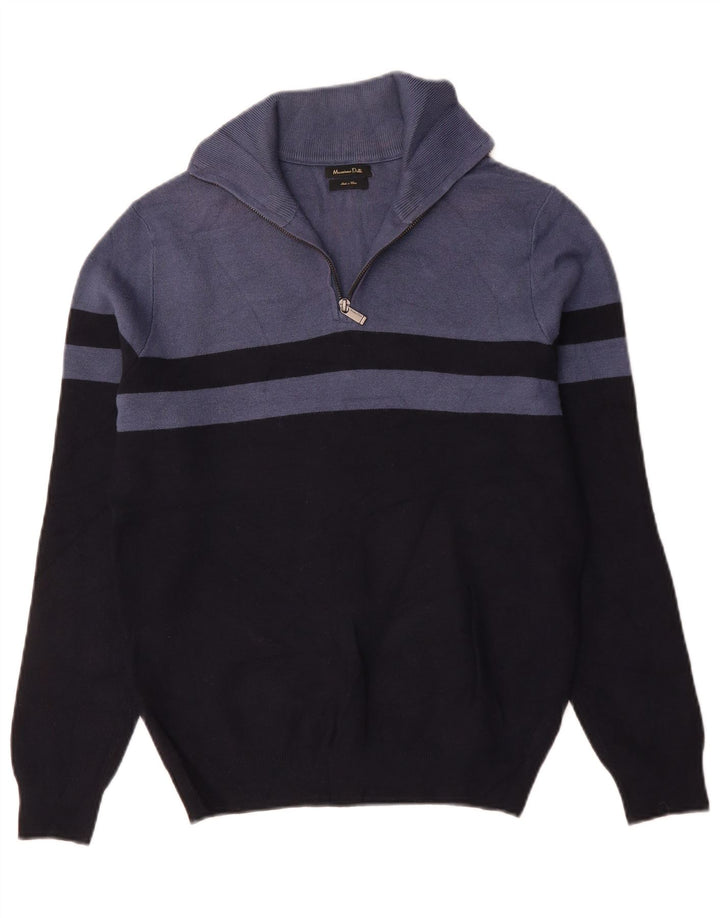 Massimo Dutti Dame Zip Neck Jumper Sweater UK 14 Medium Navy Blue