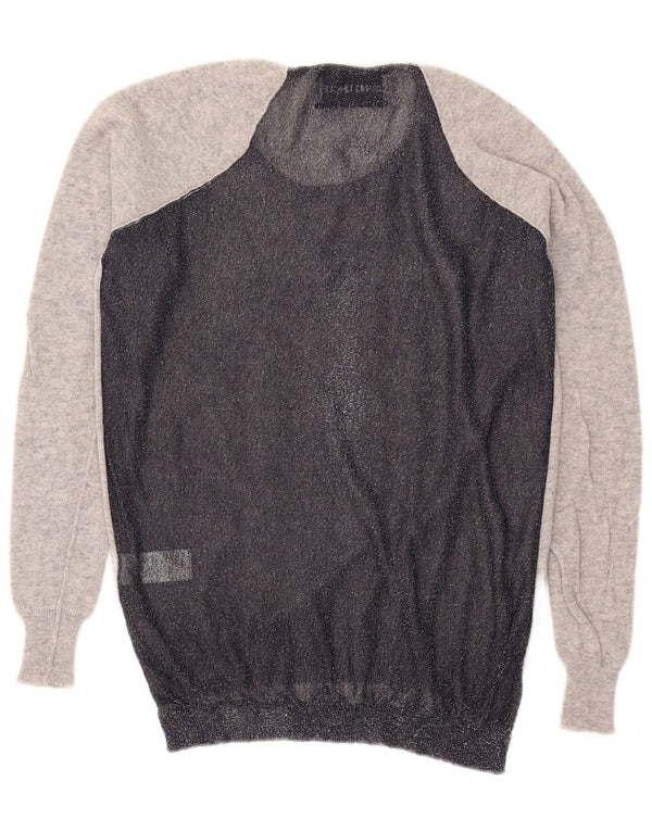 Vintage Dame Boat Neck Jumper Sweater UK 16 Large Grey Colourblock