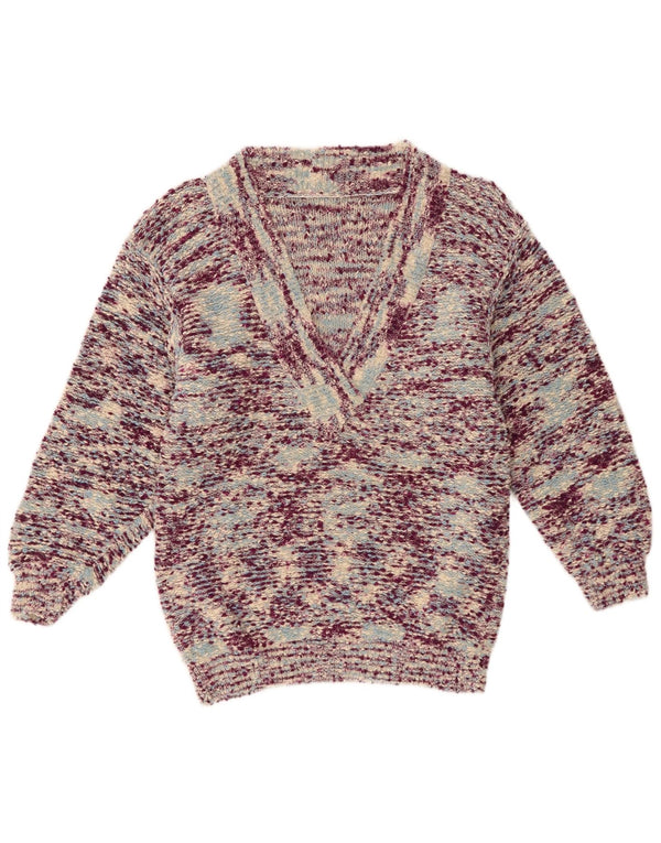Vintage Dame V-hals sweater UK 12 Medium Flerfarvet Flecked