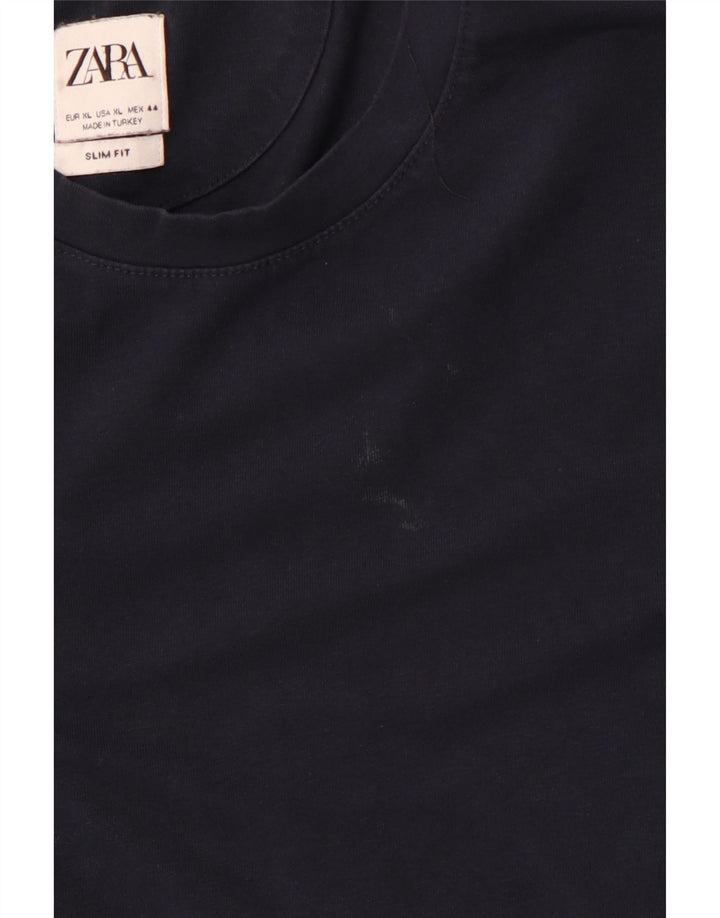 Zara Herre Slim Fit T-Shirt Top XL Marineblå