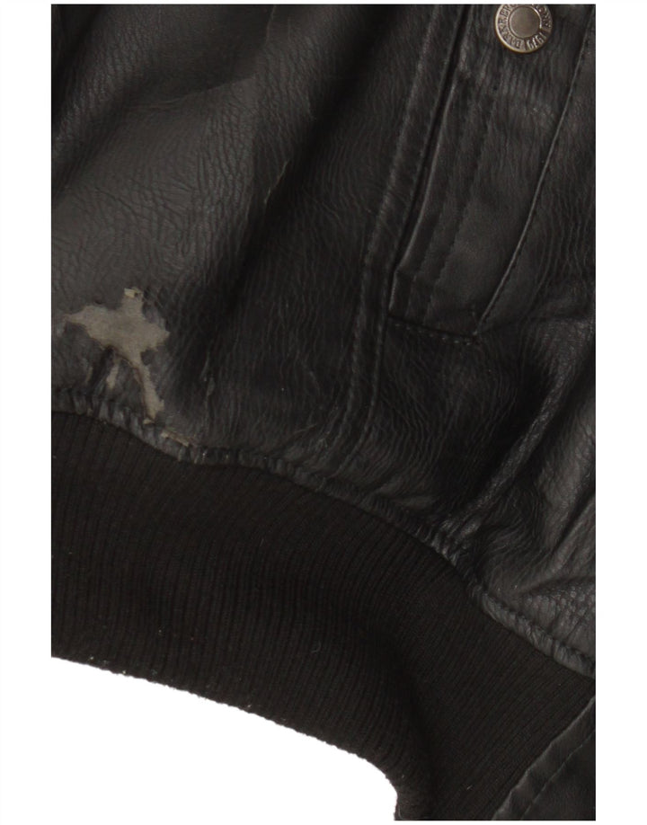 Identisk Herre Motorstyle Bomberjakke i imiteret læder UK 42 XL Sort Polyester