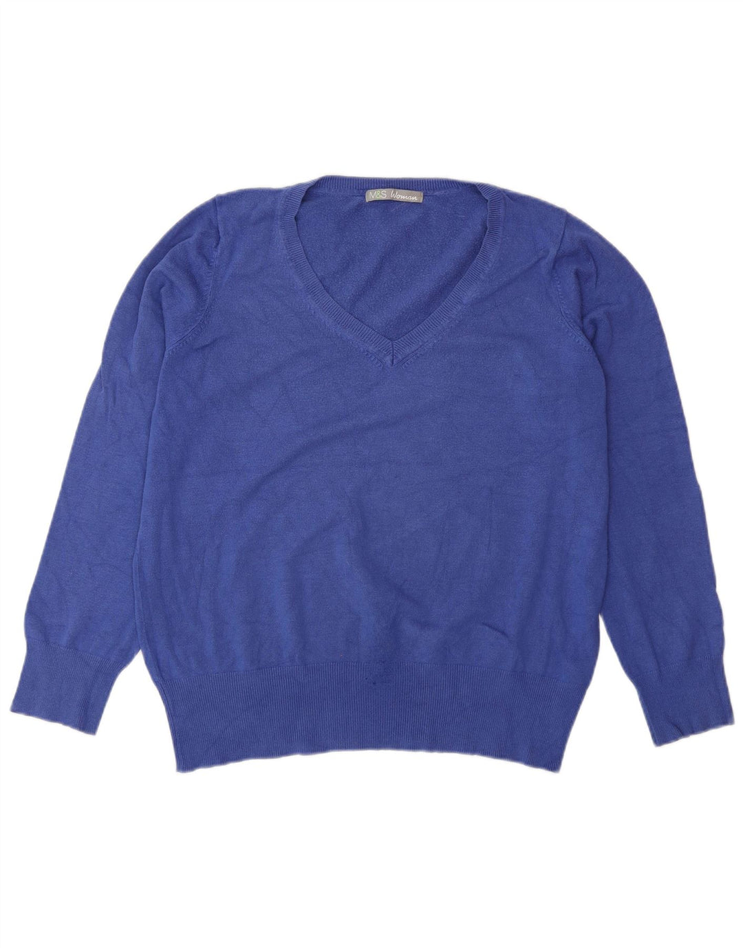 Marks & Spencer Dame V-hals sweater UK 16 Stor blå polyamid