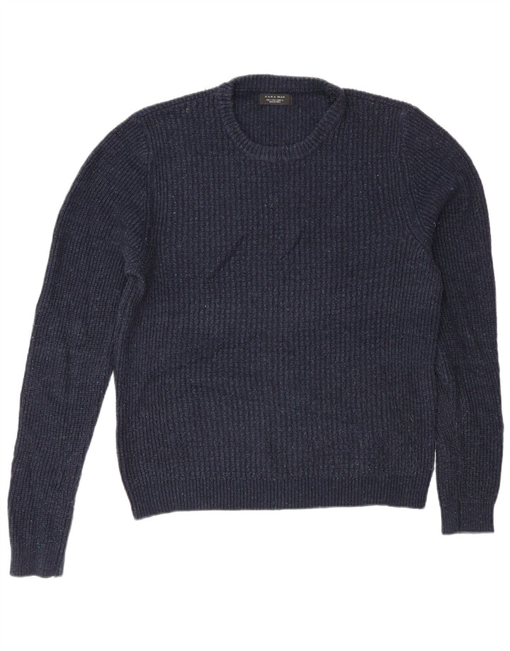 Zara herre rund hals sweater stor marineblå akryl