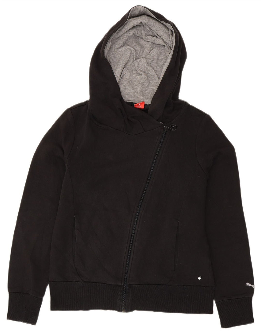 PUMA Grafisk hættetrøje med lynlås til kvinder UK 14 Stor sort bomuld