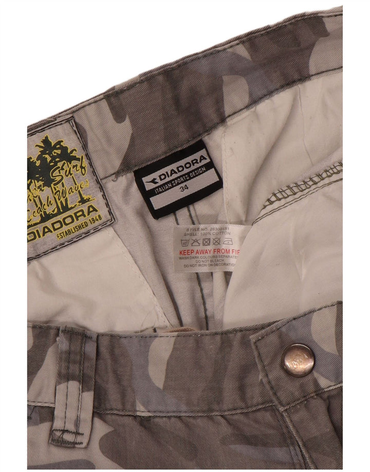 Diadora Herre Cargo Shorts W34 Stor Grå Camouflage Bomuld