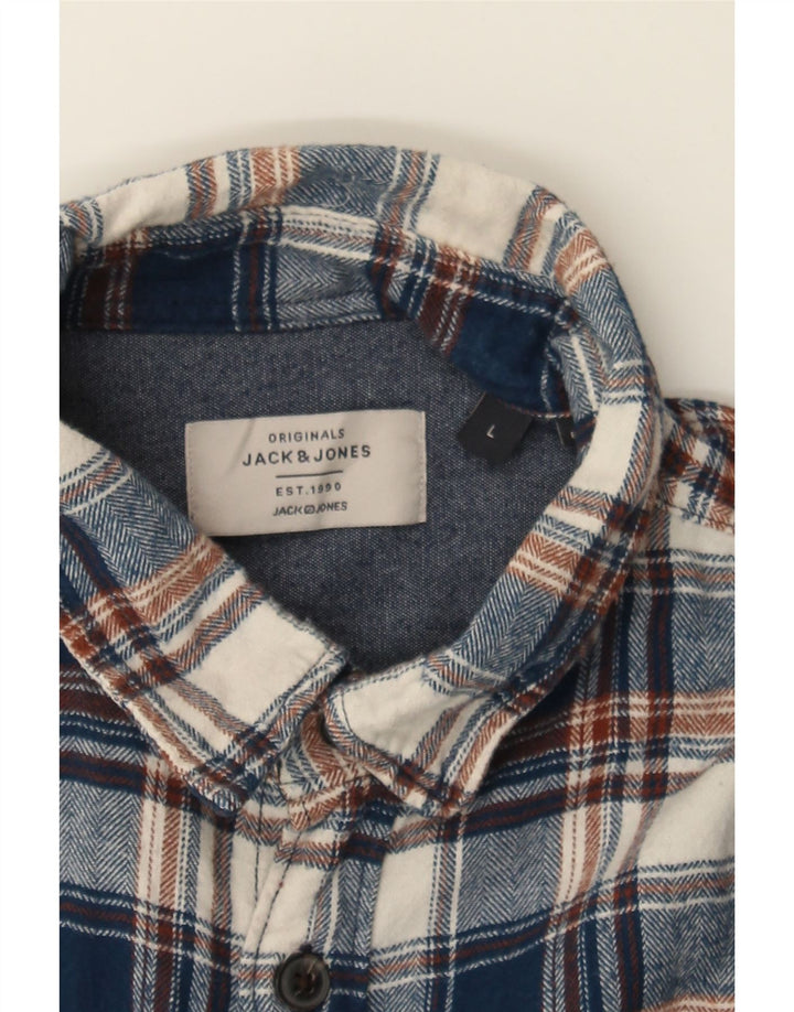 JACK & JONES Mens Flannel Shirt Large Navy Blue Check Cotton Vintage Jack & Jones and Second-Hand Jack & Jones from Messina Hembry 