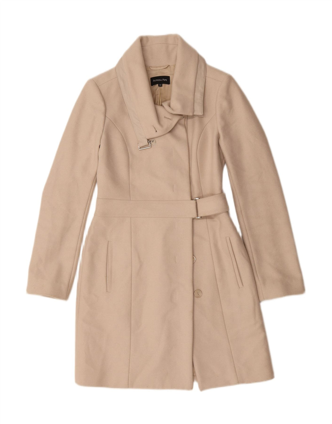Patrizia Pepe Dame Overfrakke IT 42 Medium Beige Uld