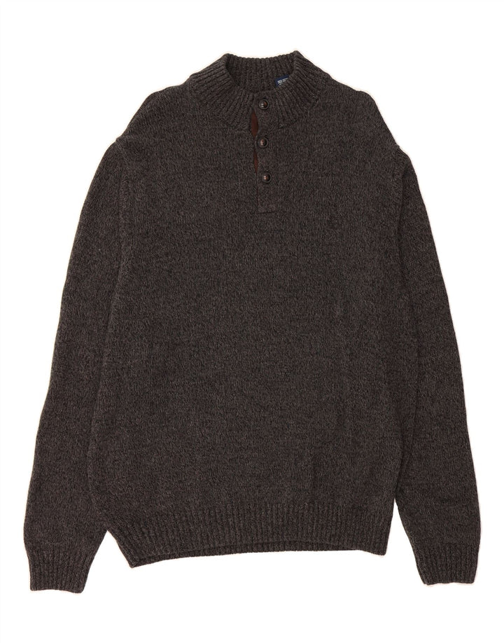 CHAPS Mens Button Neck Jumper Sweater Large Grey Cotton Vintage Chaps and Second-Hand Chaps from Messina Hembry 