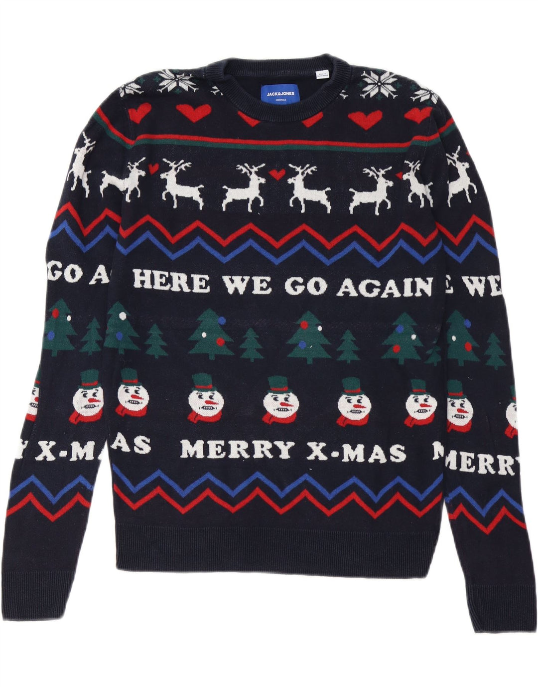 Jack & Jones Herre Crew Neck Jumper Sweater Small Navy Blue Christmas