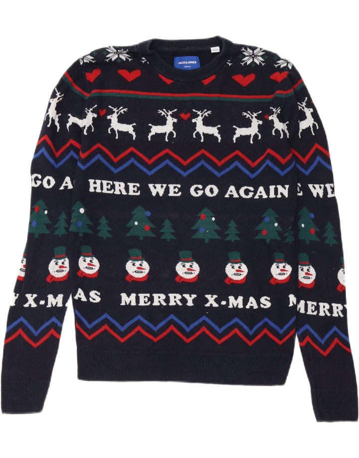 Jack & Jones Herre Crew Neck Jumper Sweater Small Navy Blue Christmas