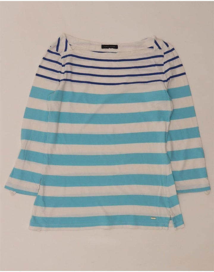 TOMMY HILFIGER Dame Top 3/4 ærmer UK 12 Mellem blå stribet