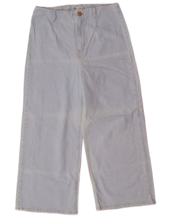 Zara Dame Jeans med høj talje og brede ben EU 42 Large W32 L26 Blue Classic