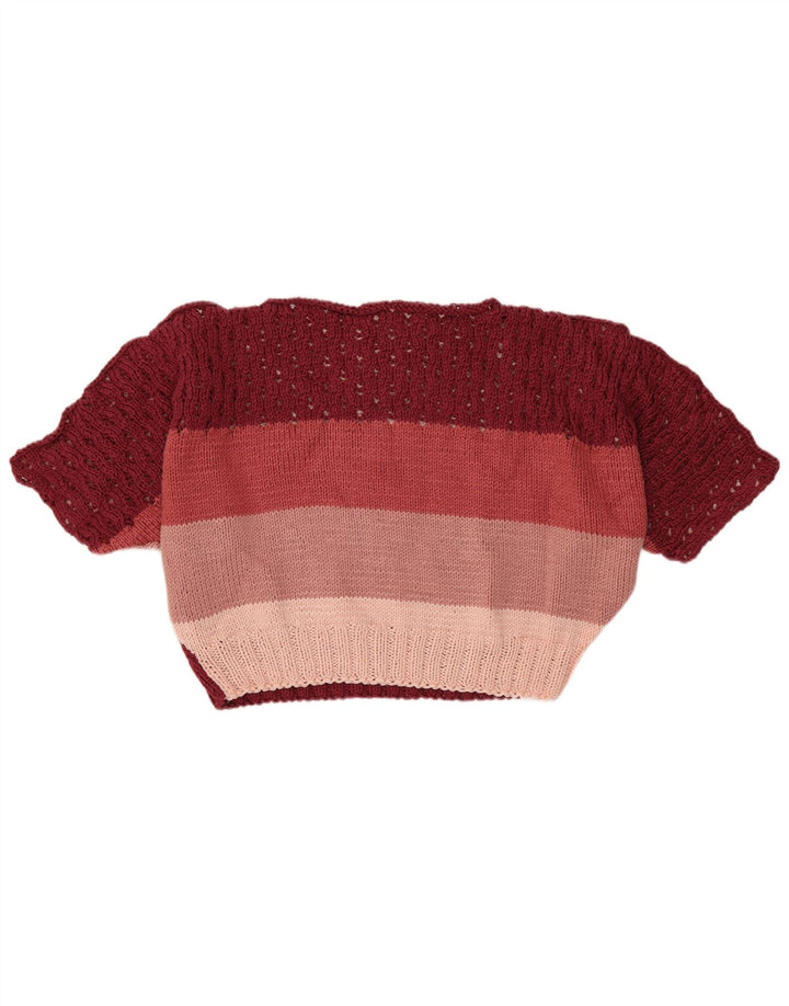 VINTAGE Womens Crop Boat Neck Jumper Sweater UK 16 Large Flerfarvet