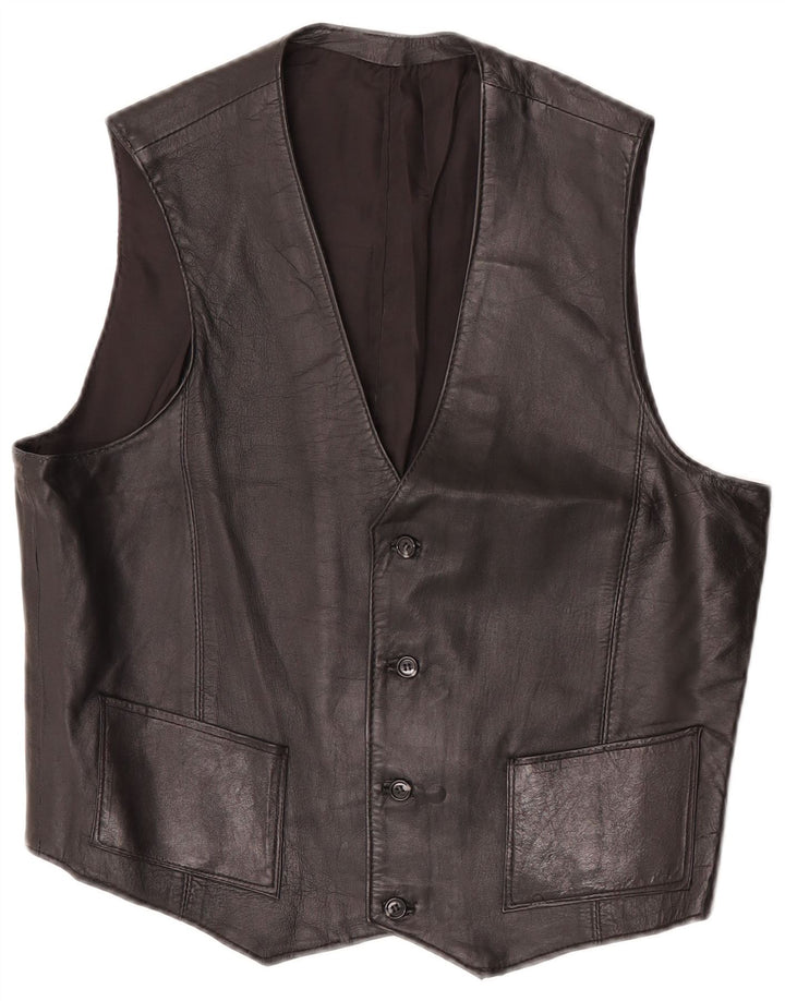 Vintage lædervest til kvinder UK 12 Medium Black