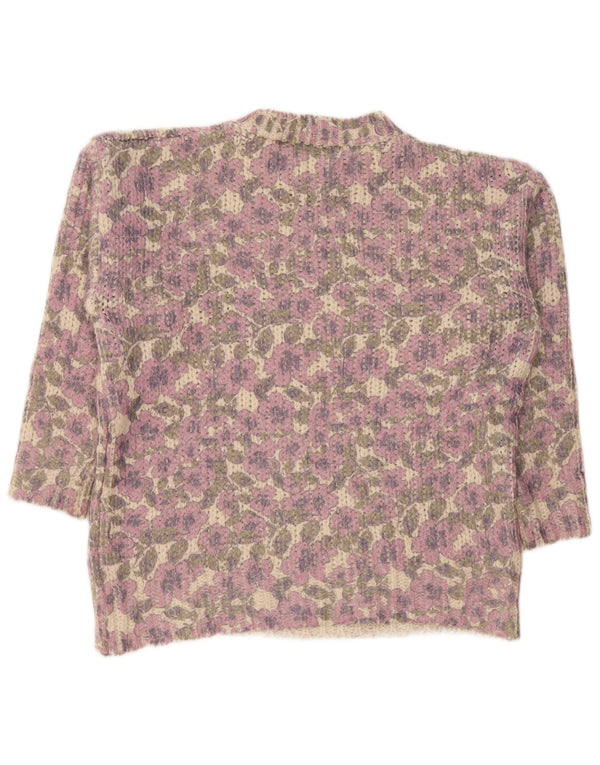 Zara Womens Oversized Crew Neck Jumper Sweater UK 10 Small Pink Floral