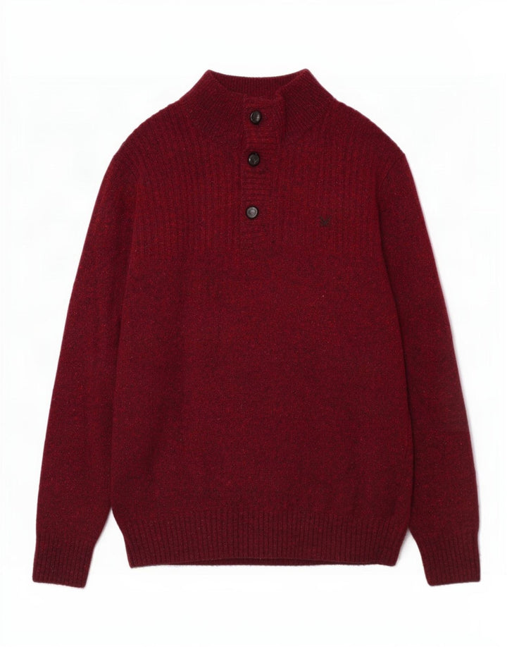 Besætningstøj Herre Button Neck Jumper Sweater Large Bourgogne Flecked