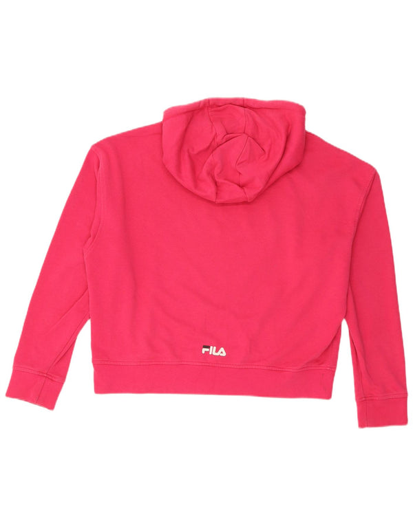 Fila Womens Crop Graphic Oversized Hoodie Jumper UK 6 XS Pink Bomuld