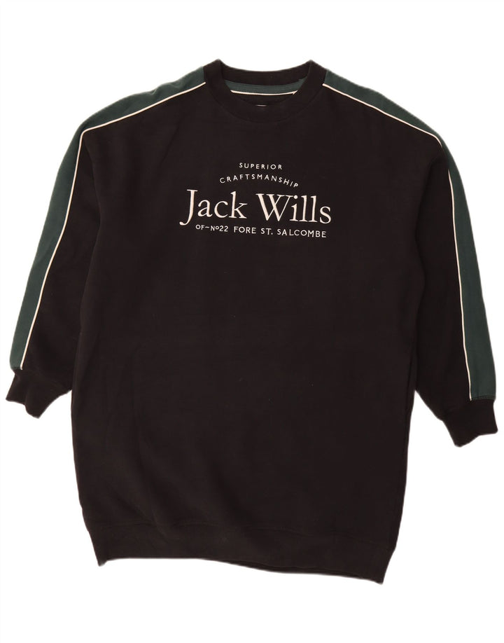 JACK WILLS Kvinder Oversized Grafisk Jumper Kjole UK 12 Medium Sort