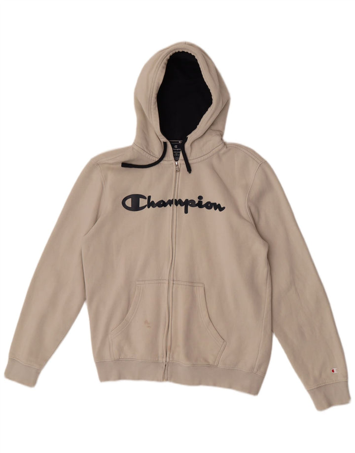Champion Herre grafisk hættetrøje med lynlås Medium Off White Bomuld