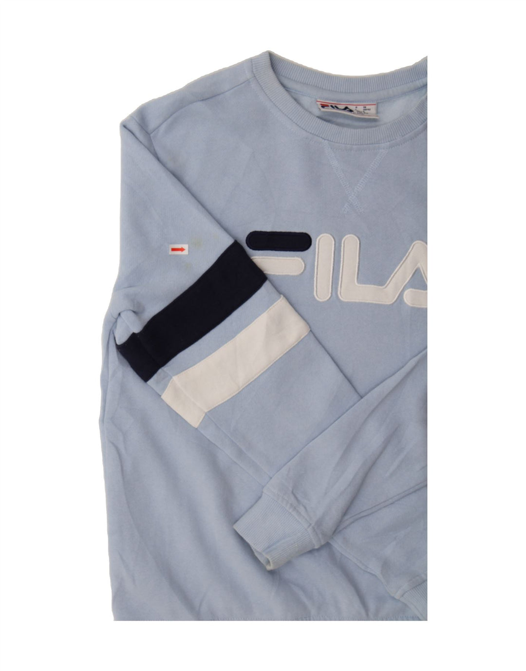 FILA Womens Oversized Sweatshirt Jumper UK 10 Small Blue Colourblock Vintage Fila and Second-Hand Fila from Messina Hembry 