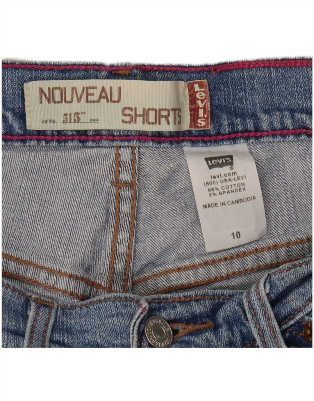 LEVI'S Dame 515 denimshorts med høj talje US 10 Large W30 Blå Bomuld
