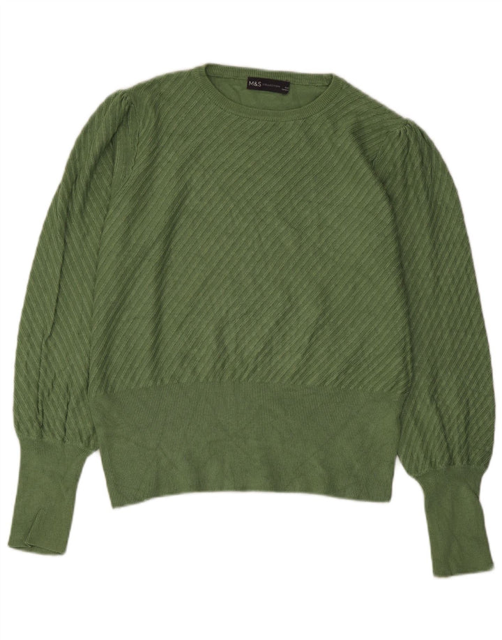 Marks & Spencer Dame Crop Boat Neck Jumper Sweater UK 14 Medium Green