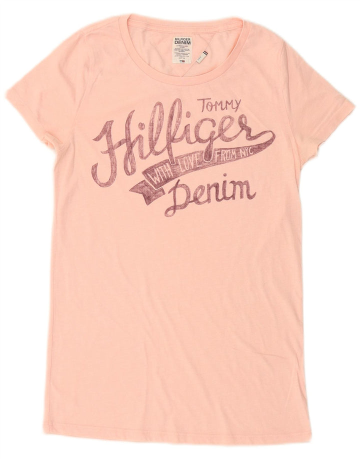 TOMMY HILFIGER Grafisk T-shirt top til kvinder UK 14 Large Pink