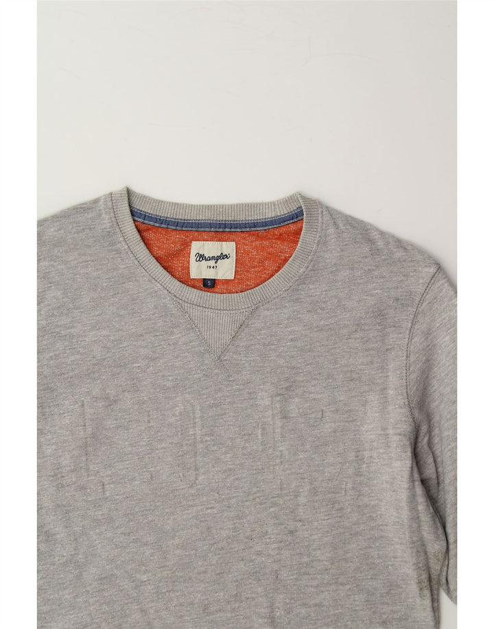 WRANGLER Mens Graphic Sweatshirt Jumper Small Grey Cotton Vintage Wrangler and Second-Hand Wrangler from Messina Hembry 