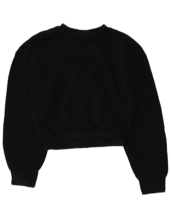 Zara Womens Crop Sweatshirt Jumper UK 10 Small Black Bomuld