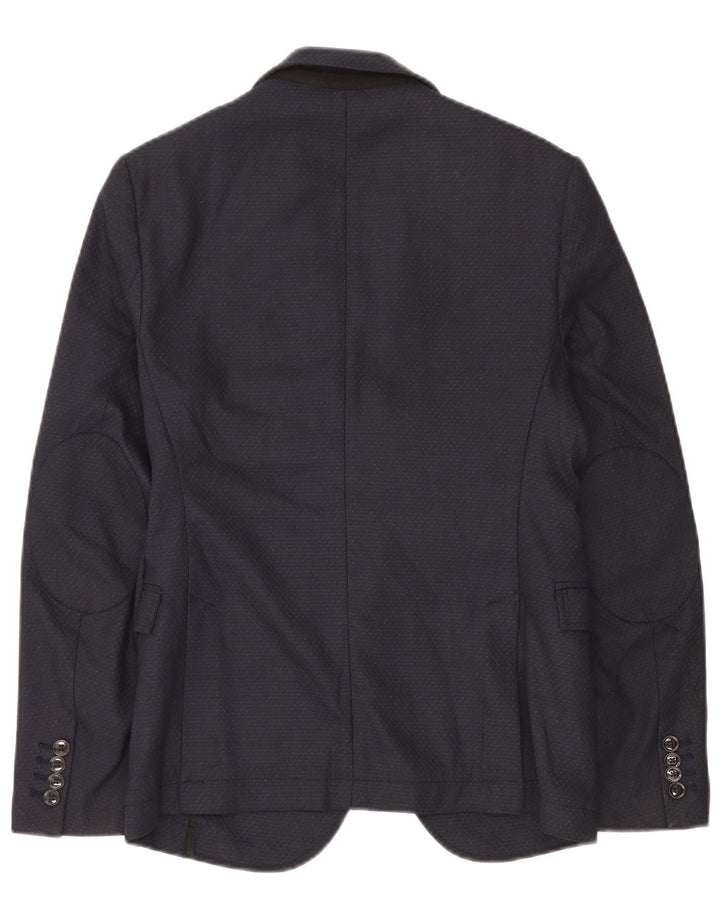 Zara Herre 2-knaps blazerjakke EU 46 Lille marineblå geometrisk polyester