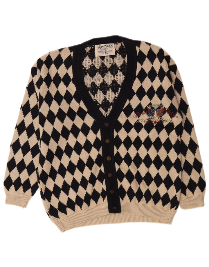 Vintage Herre grafisk cardigan sweater Medium Beige Argyle/Diamond Bomuld
