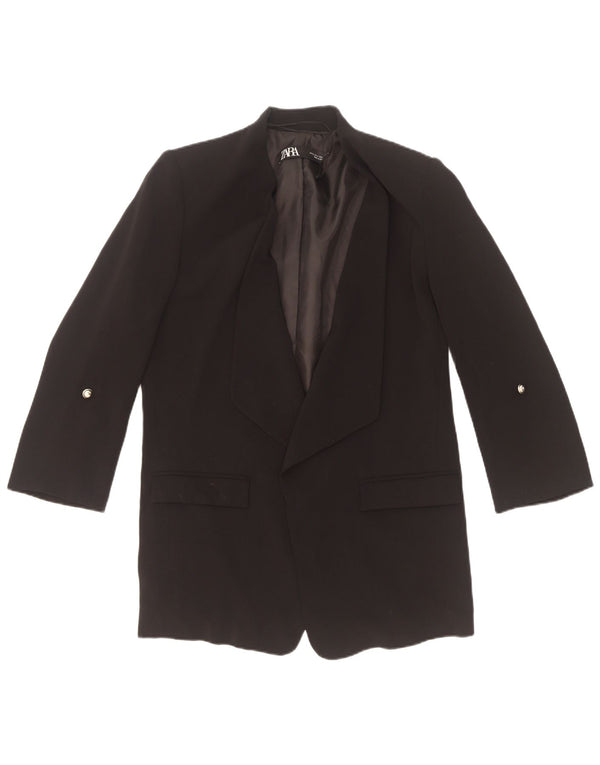 Zara Womens Open 3/4-ærmet blazerjakke UK 10 Small Black Polyester