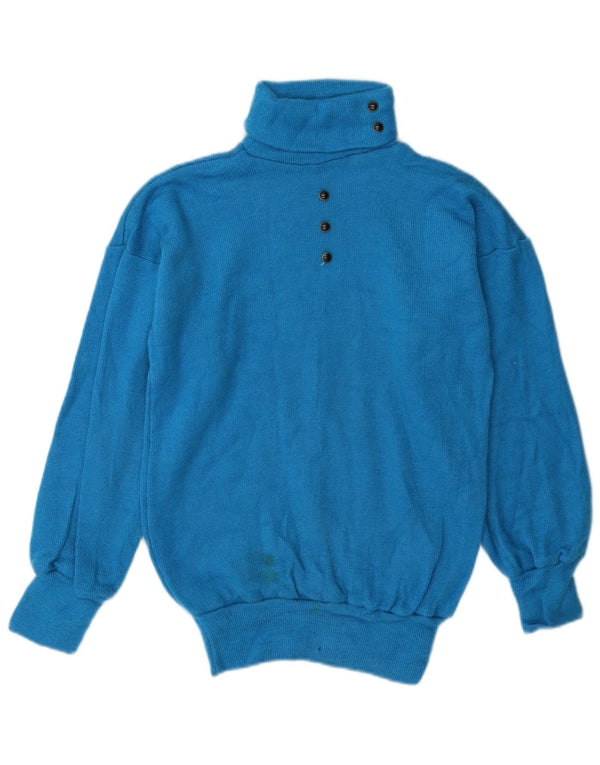 Vintage Dame Rullehals Sweater UK 14 Medium Blue
