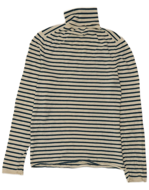 Zara Dame Roll Neck Top Langærmet UK 14 Large Off White Stribet Viscose
