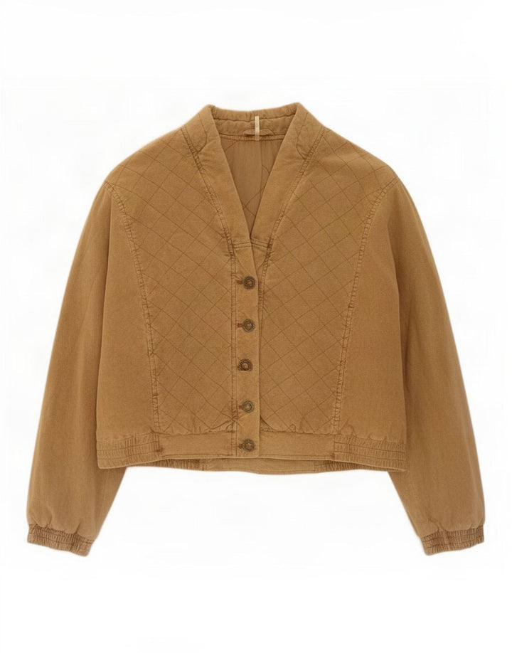 Free People Dame Oversized Quiltet Jakke UK 14 Medium Brun Bomuld