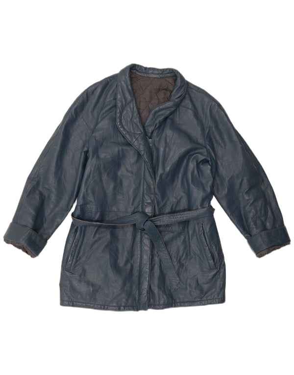 VINTAGE Dame Læderjakke IT 44 Medium Blue Læder