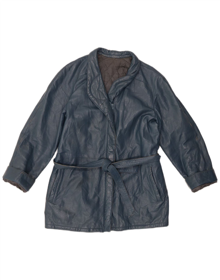 VINTAGE Dame Læderjakke IT 44 Medium Blue Læder