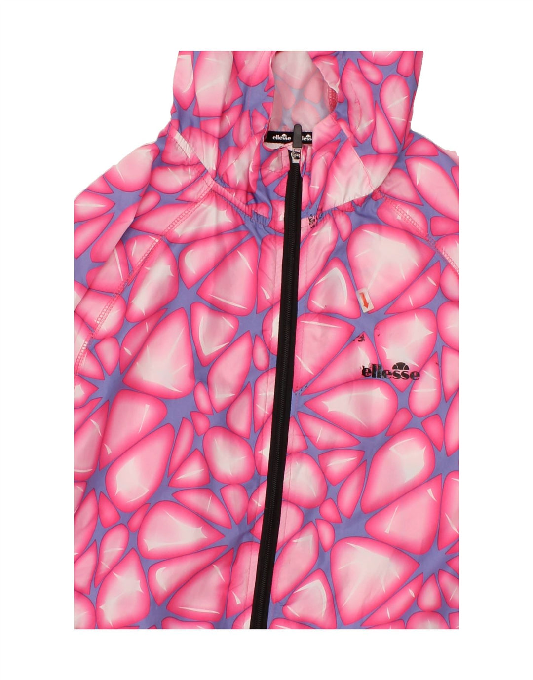 ELLESSE Womens Abstract Pattern Hooded Rain Jacket UK 12 Medium Pink Vintage Ellesse and Second-Hand Ellesse from Messina Hembry 