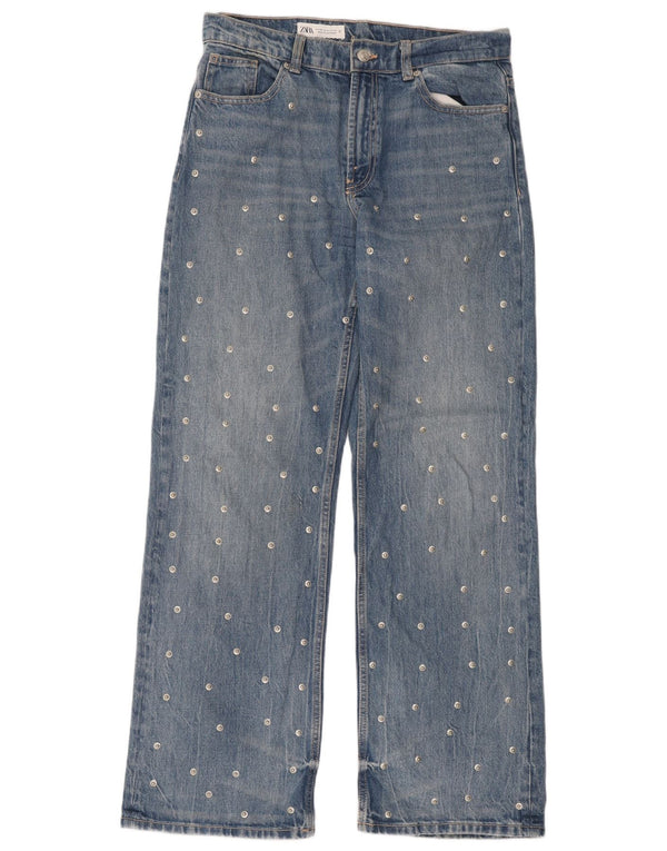 Zara Dame Jeans med brede ben EU 38 Small W28 L31 Blå Plettet
