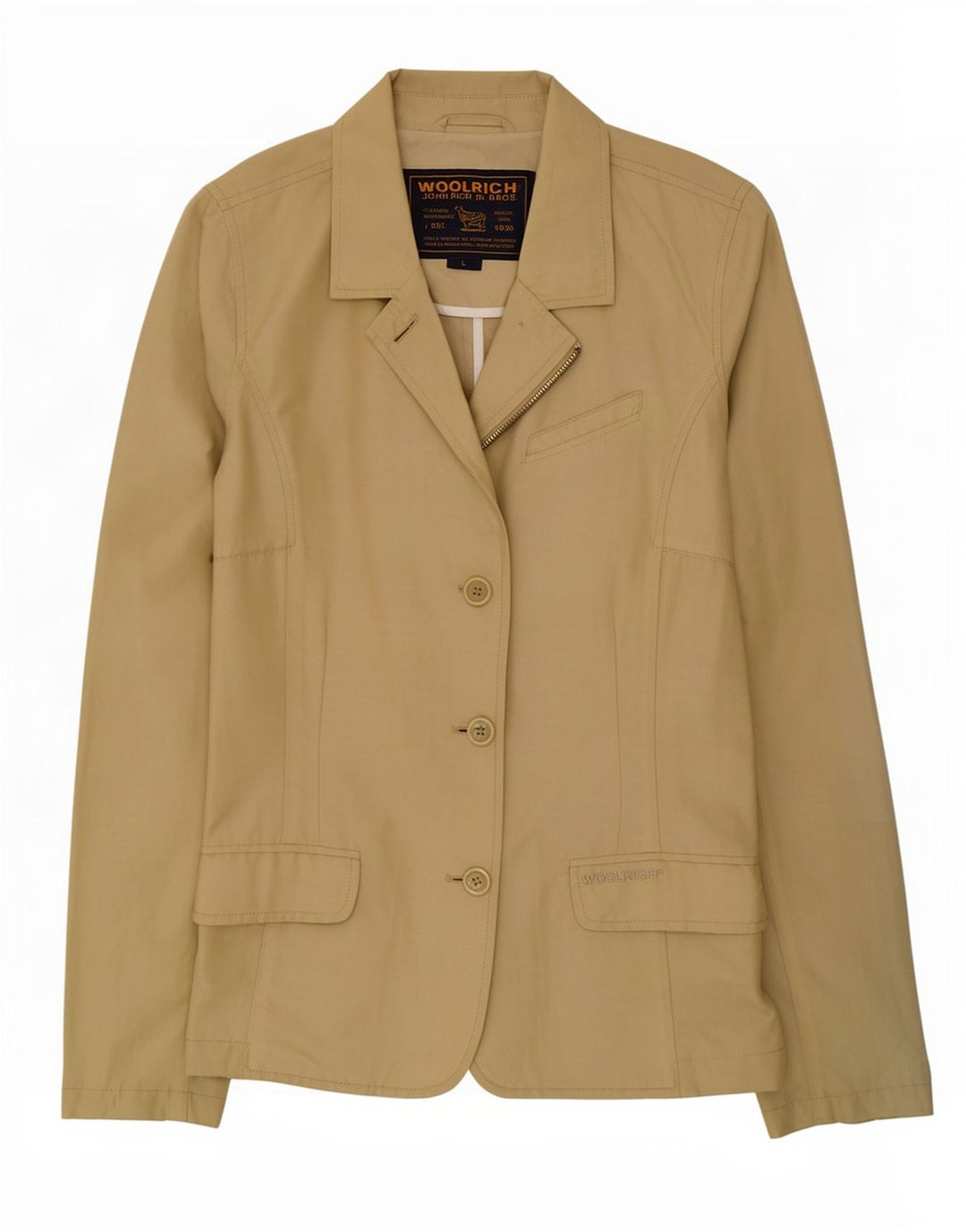 Woolrich Dame 3 Button Blazer Jacket UK 16 Stor Khaki Bomuld