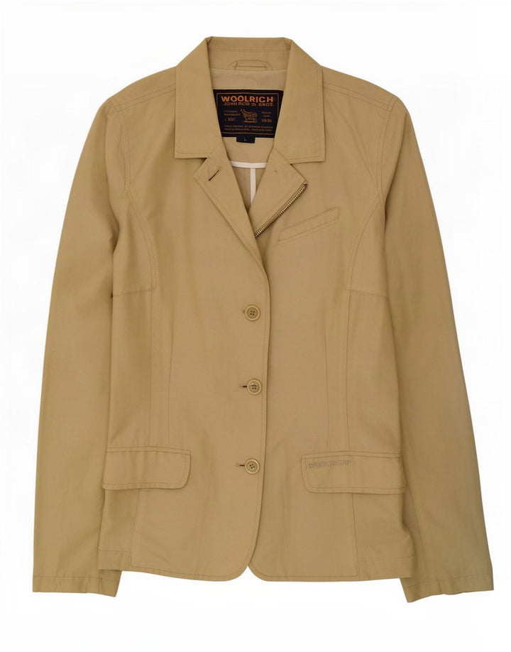 Woolrich Dame 3 Button Blazer Jacket UK 16 Stor Khaki Bomuld